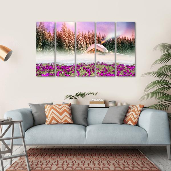 Fantastic Landscape In Winter Canvas Wall Art-5 Horizontal-Gallery Wrap-22" x 12"-Tiaracle