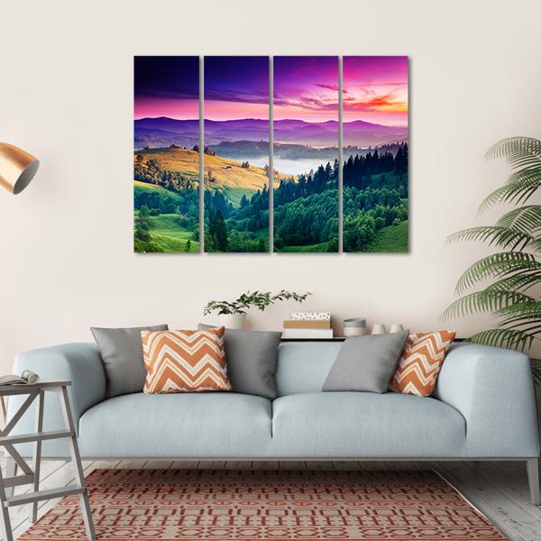 Fantastic Morning Mountain Landscape Canvas Wall Art-4 Horizontal-Gallery Wrap-34" x 24"-Tiaracle
