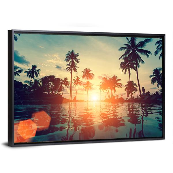 Fantastic Sunset On Tropical Beach Canvas Wall Art-3 Horizontal-Gallery Wrap-25" x 16"-Tiaracle