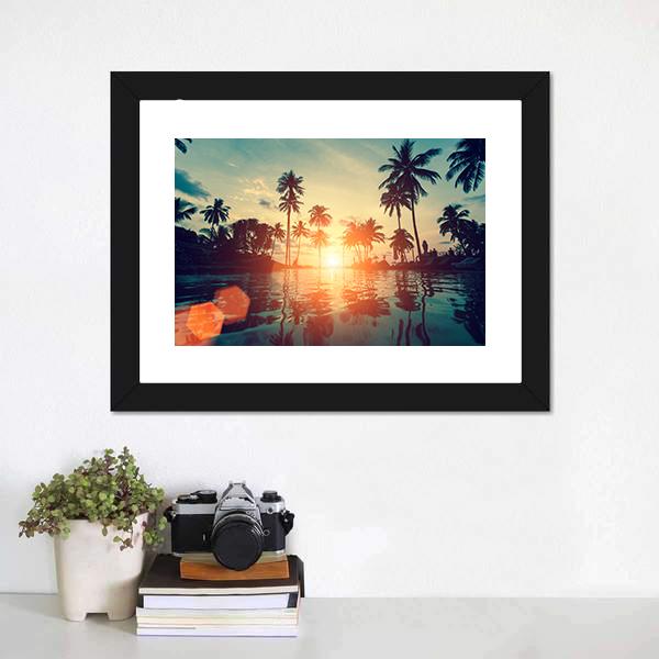 Fantastic Sunset On Tropical Beach Canvas Wall Art-1 Piece-Framed Print-20" x 16"-Tiaracle