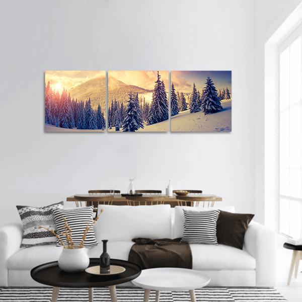 Winter Landscape In Carpathian Panoramic Canvas Wall Art-3 Piece-25" x 08"-Tiaracle