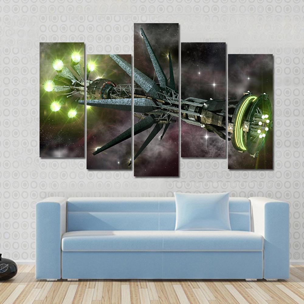 Fantasy Alien Mothership Canvas Wall Art-5 Pop-Gallery Wrap-47" x 32"-Tiaracle