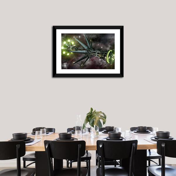 Fantasy Alien Mothership Panoramic Canvas Wall Art-1 Piece-36" x 12"-Tiaracle