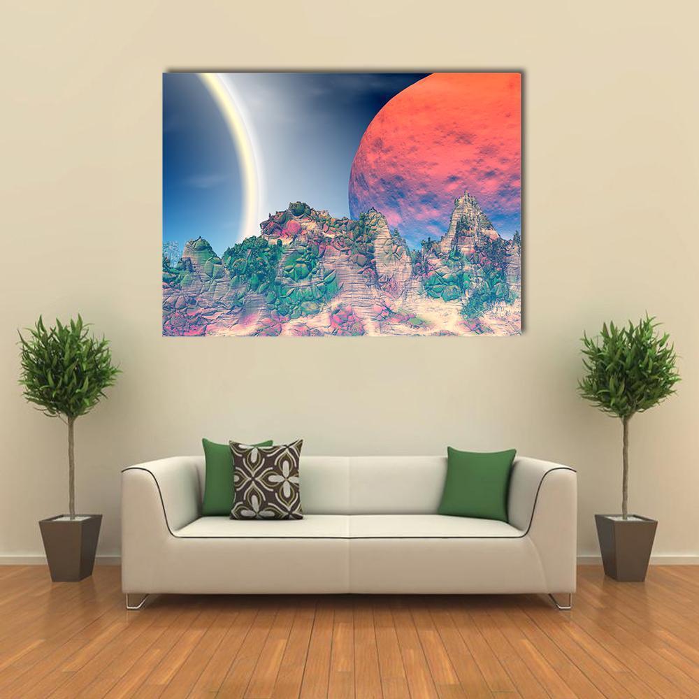Fantasy Alien Planet Canvas Wall Art-1 Piece-Gallery Wrap-48" x 32"-Tiaracle