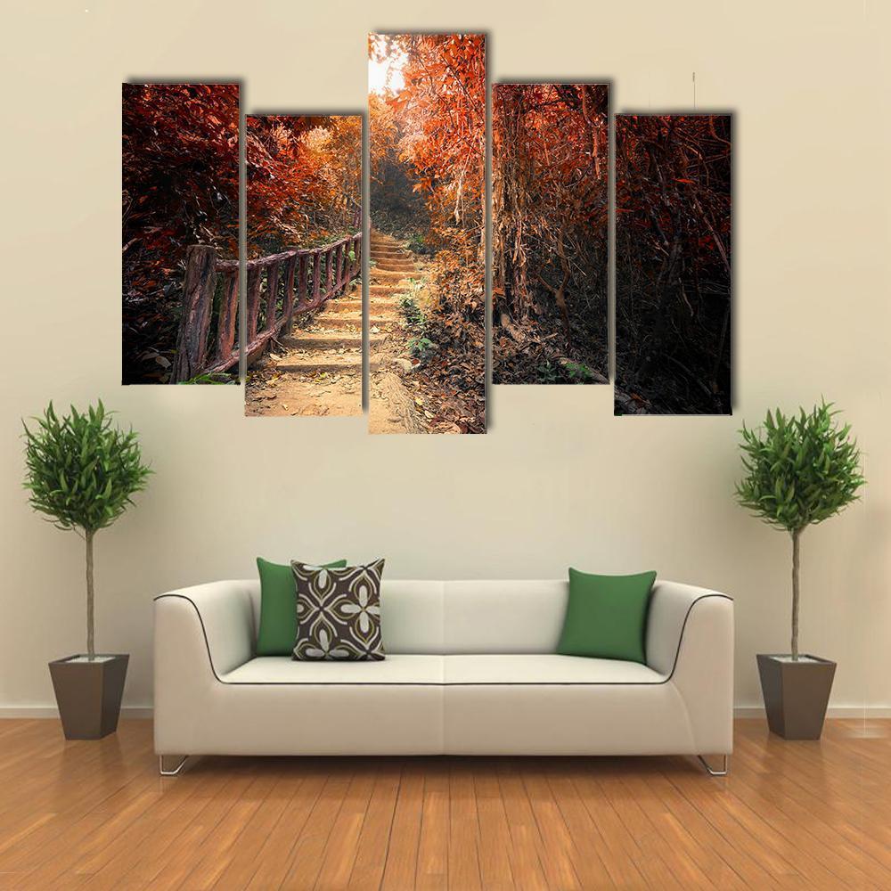 Fantasy Forest In Autumn Canvas Wall Art-5 Pop-Gallery Wrap-47" x 32"-Tiaracle