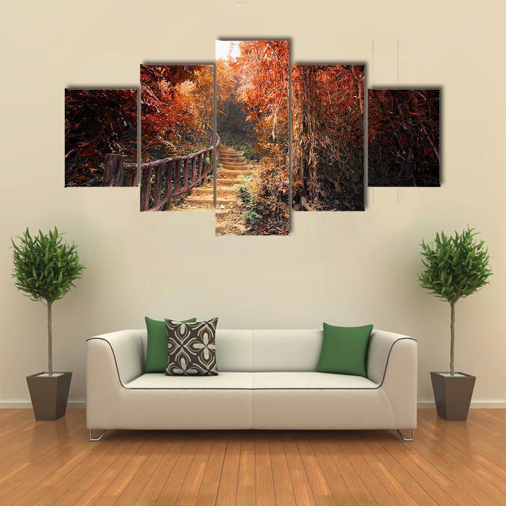 Fantasy Forest In Autumn Canvas Wall Art-5 Star-Gallery Wrap-62" x 32"-Tiaracle