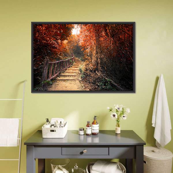 Fantasy Forest In Autumn Canvas Wall Art-1 Piece-Floating Frame-24" x 16"-Tiaracle