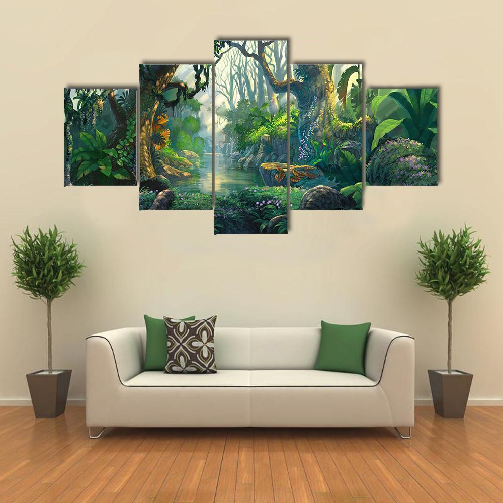 Fantasy Forest Canvas Wall Art-5 Star-Gallery Wrap-62" x 32"-Tiaracle