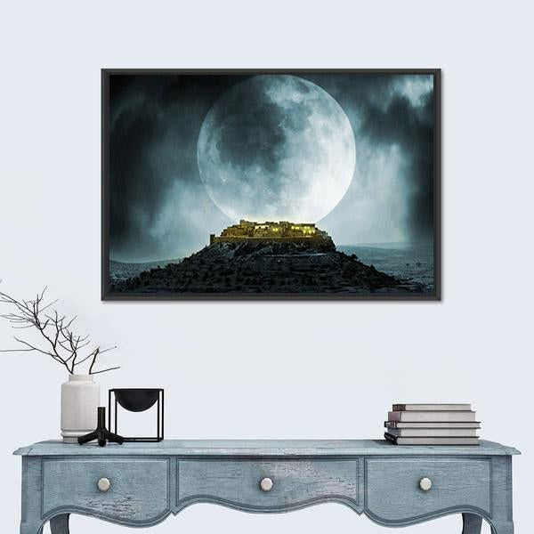 Fantasy Hill With Moon Canvas Wall Art-1 Piece-Floating Frame-24" x 16"-Tiaracle