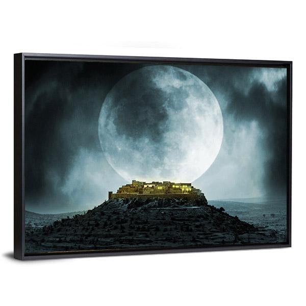 Fantasy Hill With Moon Canvas Wall Art-3 Horizontal-Gallery Wrap-25" x 16"-Tiaracle