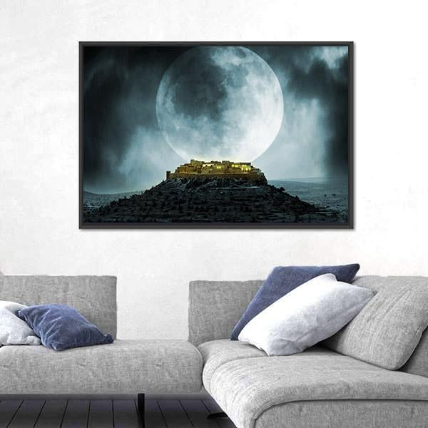 Fantasy Hill With Moon Canvas Wall Art-3 Horizontal-Gallery Wrap-25" x 16"-Tiaracle