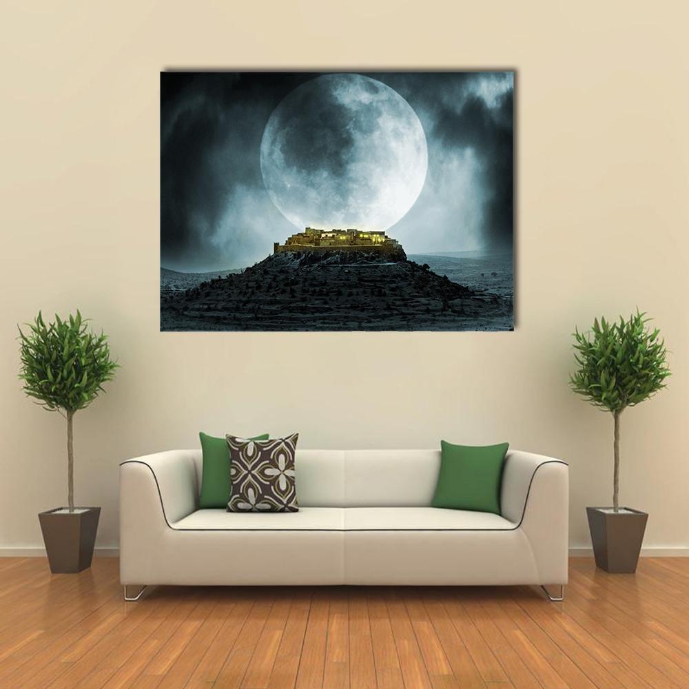Fantasy Hill With Moon Canvas Wall Art-1 Piece-Gallery Wrap-36" x 24"-Tiaracle