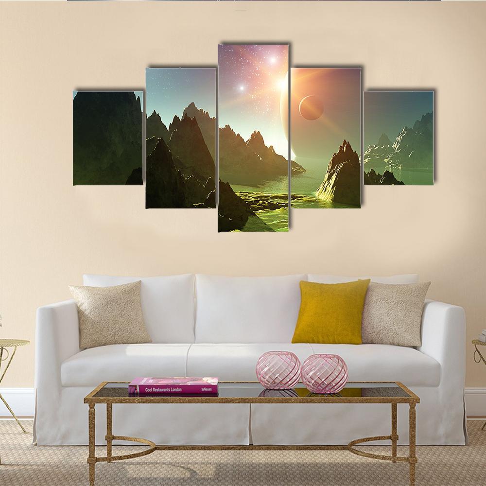 Fantasy Landscape 3D Canvas Wall Art-5 Star-Gallery Wrap-62" x 32"-Tiaracle
