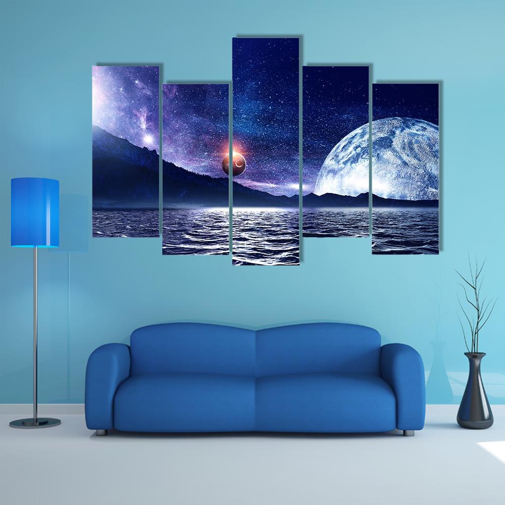 Fantasy Planet & Sea Canvas Wall Art-5 Pop-Gallery Wrap-47" x 32"-Tiaracle