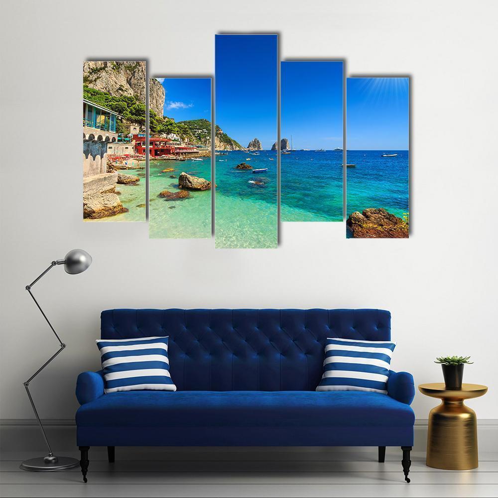 Faraglioni Cliffs & Beach Canvas Wall Art-5 Pop-Gallery Wrap-47" x 32"-Tiaracle
