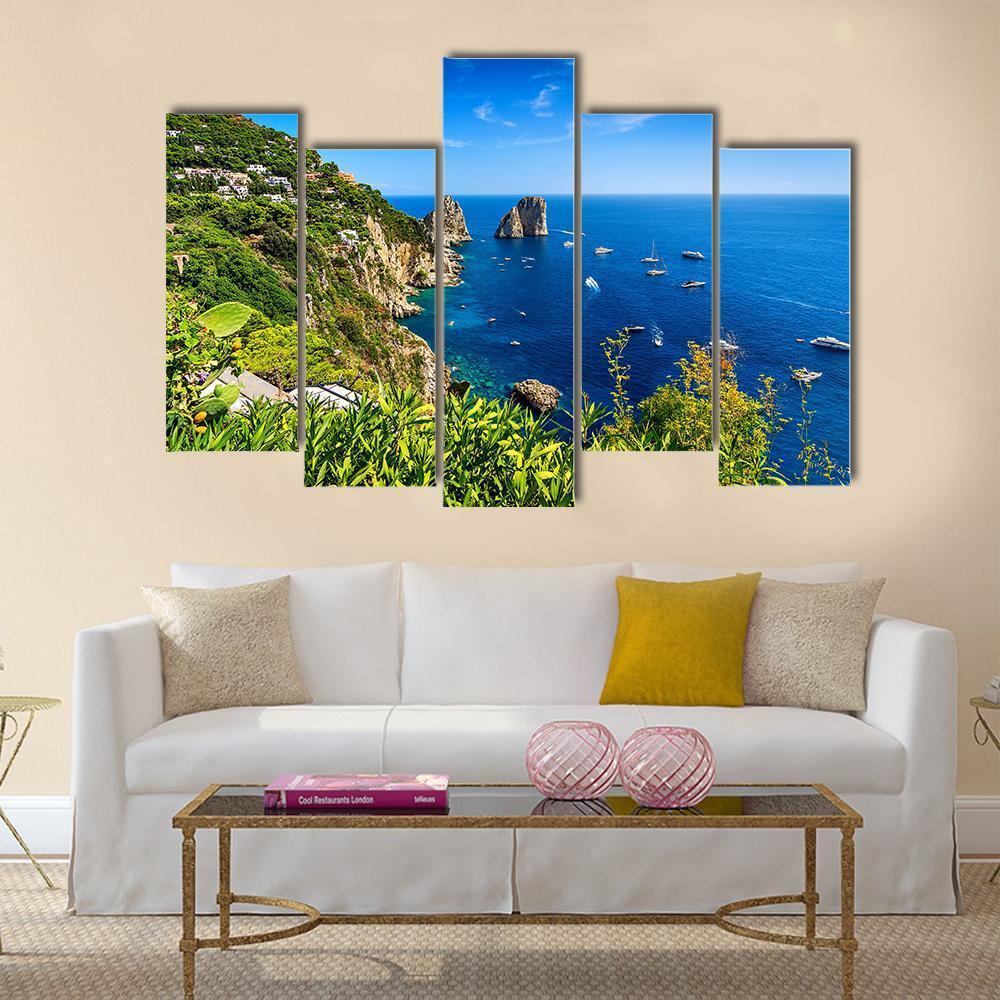 Faraglioni Cliffs Panorama Canvas Wall Art-5 Pop-Gallery Wrap-47" x 32"-Tiaracle