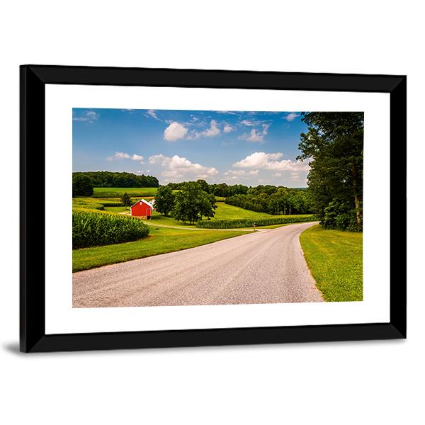 Farm Along Country Road Canvas Wall Art-3 Horizontal-Gallery Wrap-25" x 16"-Tiaracle