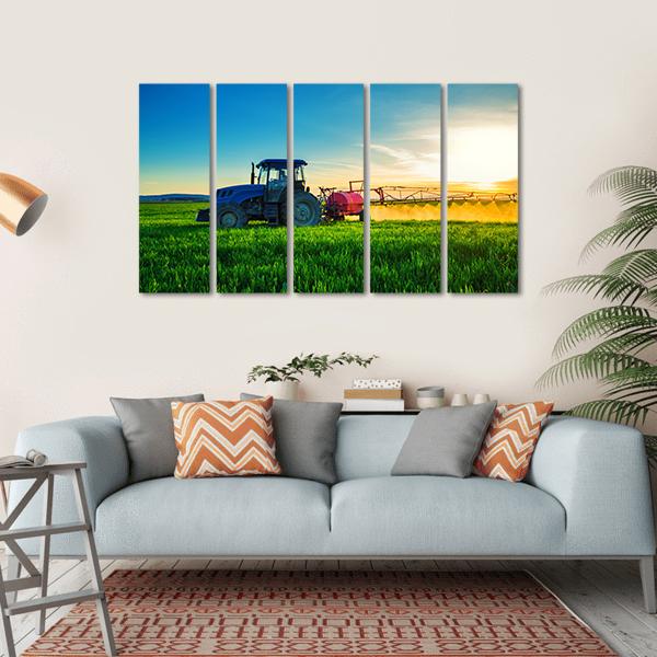 Farming Tractor Plowing & Spraying Canvas Wall Art-5 Horizontal-Gallery Wrap-22" x 12"-Tiaracle