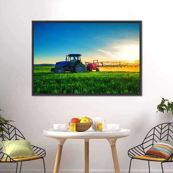 Farming Tractor Plowing & Spraying Canvas Wall Art-5 Horizontal-Gallery Wrap-22" x 12"-Tiaracle