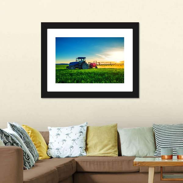 Farming Tractor Plowing & Spraying Canvas Wall Art-3 Horizontal-Gallery Wrap-25" x 16"-Tiaracle
