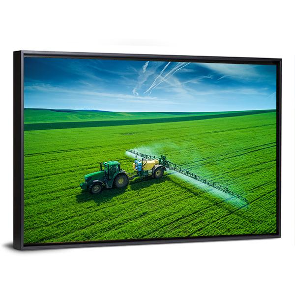 Farming Tractor Spraying On Field Canvas Wall Art-3 Horizontal-Gallery Wrap-25" x 16"-Tiaracle