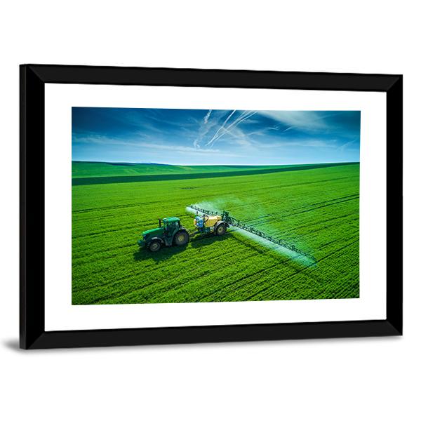 Farming Tractor Spraying On Field Canvas Wall Art-3 Horizontal-Gallery Wrap-25" x 16"-Tiaracle