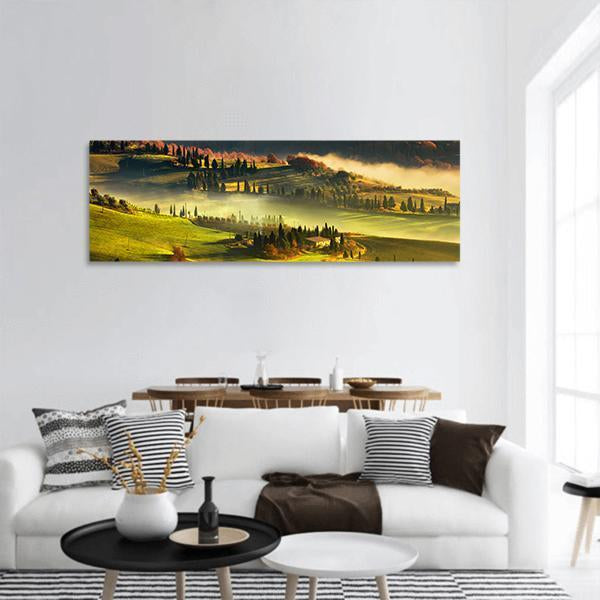 Tuscany Foggy Morning Panoramic Canvas Wall Art-1 Piece-36" x 12"-Tiaracle