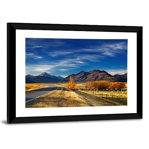 Farmland With Mount Cook Canvas Wall Art-5 Horizontal-Gallery Wrap-22" x 12"-Tiaracle