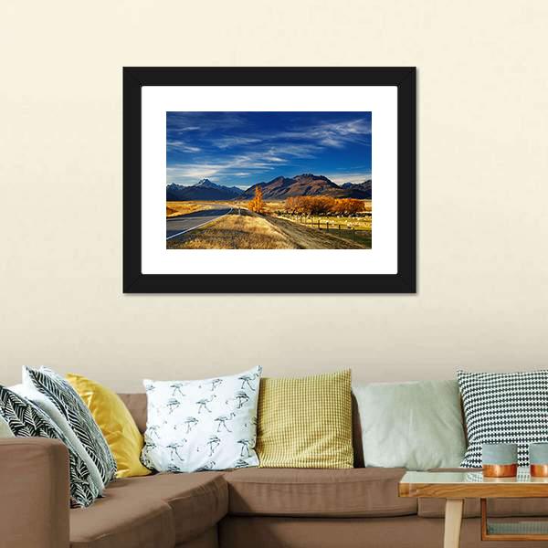Farmland With Mount Cook Canvas Wall Art-3 Horizontal-Gallery Wrap-25" x 16"-Tiaracle