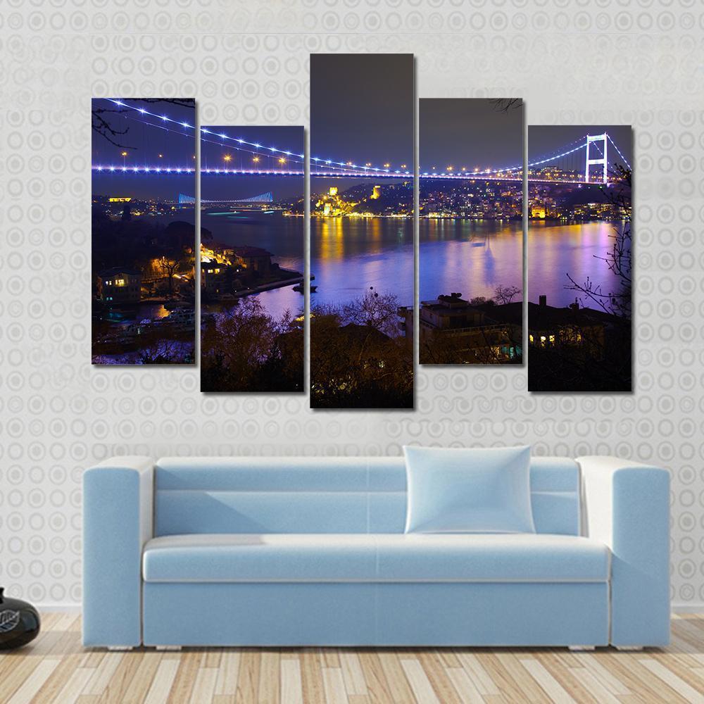Fatih Sultan Mehmet Bridge Canvas Wall Art-5 Pop-Gallery Wrap-47" x 32"-Tiaracle