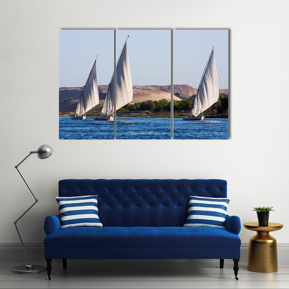 Feluccas In River Nile Canvas Wall Art-3 Horizontal-Gallery Wrap-37" x 24"-Tiaracle