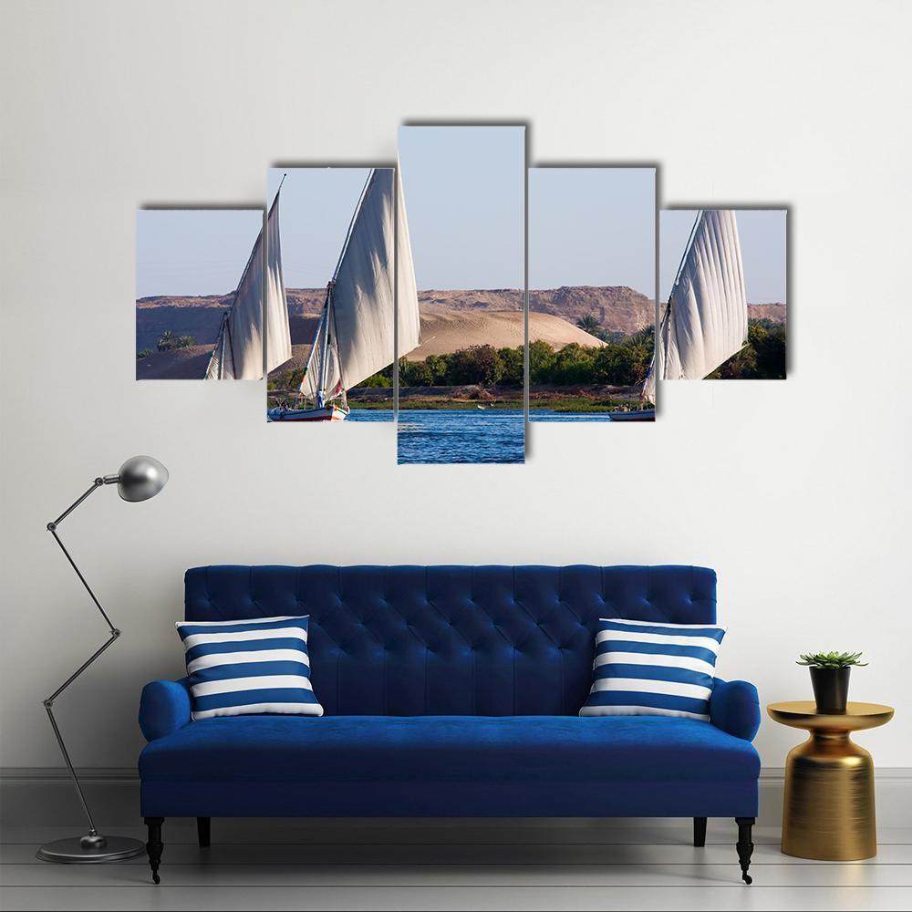 Feluccas In River Nile Canvas Wall Art-5 Star-Gallery Wrap-62" x 32"-Tiaracle