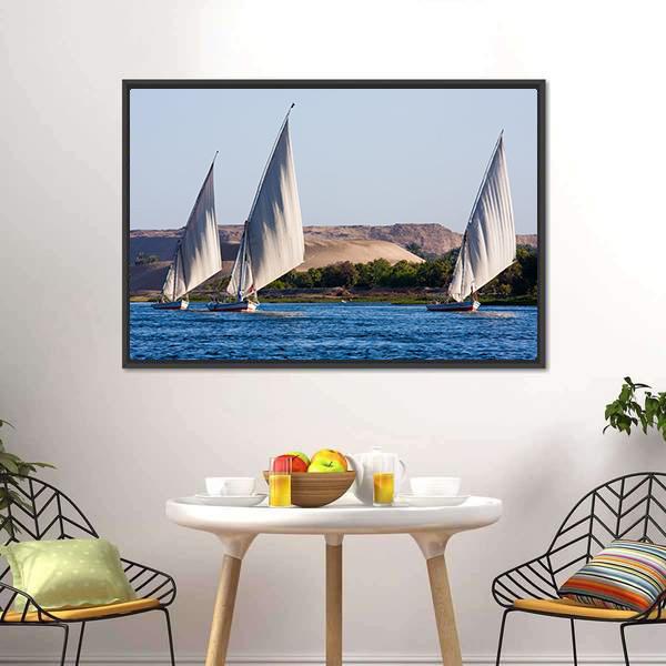 Feluccas In River Nile Canvas Wall Art-3 Horizontal-Gallery Wrap-25" x 16"-Tiaracle