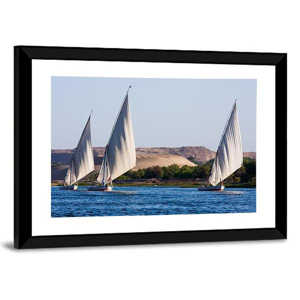 Feluccas In River Nile Canvas Wall Art-3 Horizontal-Gallery Wrap-25" x 16"-Tiaracle