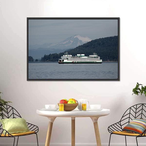 Ferry Sailing With Mt Baker Canvas Wall Art-5 Horizontal-Gallery Wrap-22" x 12"-Tiaracle