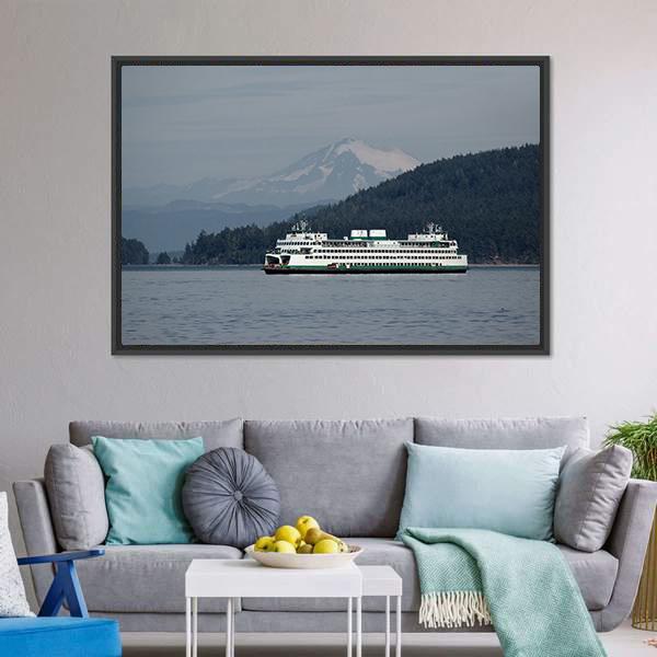 Ferry Sailing With Mt Baker Canvas Wall Art-5 Horizontal-Gallery Wrap-22" x 12"-Tiaracle