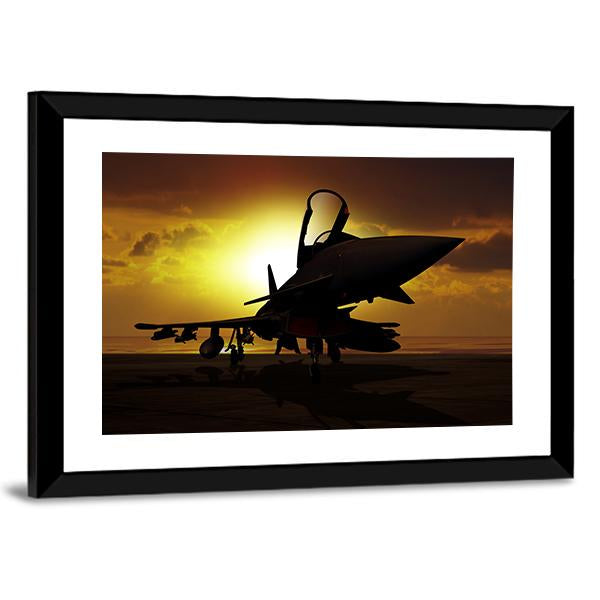 Fighter Jet At Sunset Canvas Wall Art-5 Horizontal-Gallery Wrap-22" x 12"-Tiaracle