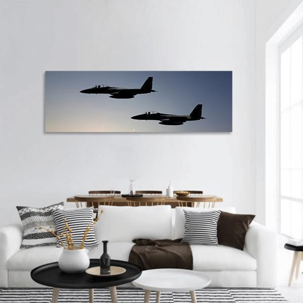 Two Fighter Jets Panoramic Canvas Wall Art-1 Piece-36" x 12"-Tiaracle