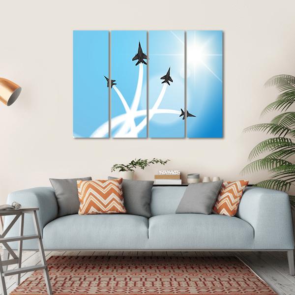 Fighter Jets Performing Acrobatics Canvas Wall Art-4 Horizontal-Gallery Wrap-34" x 24"-Tiaracle