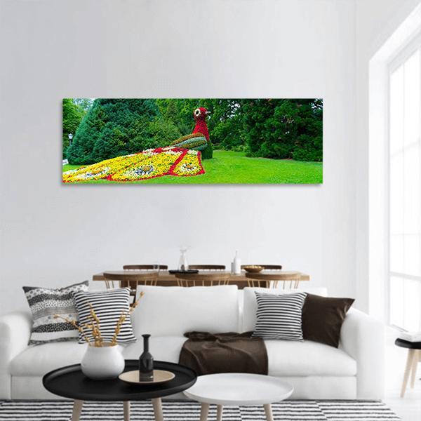 Peacock Of Flowers Panoramic Canvas Wall Art-1 Piece-36" x 12"-Tiaracle