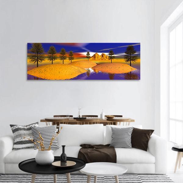 Fire Trees And Mountain Panoramic Canvas Wall Art-1 Piece-36" x 12"-Tiaracle