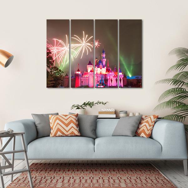 Firework At Disneyland Canvas Wall Art-4 Horizontal-Gallery Wrap-34" x 24"-Tiaracle