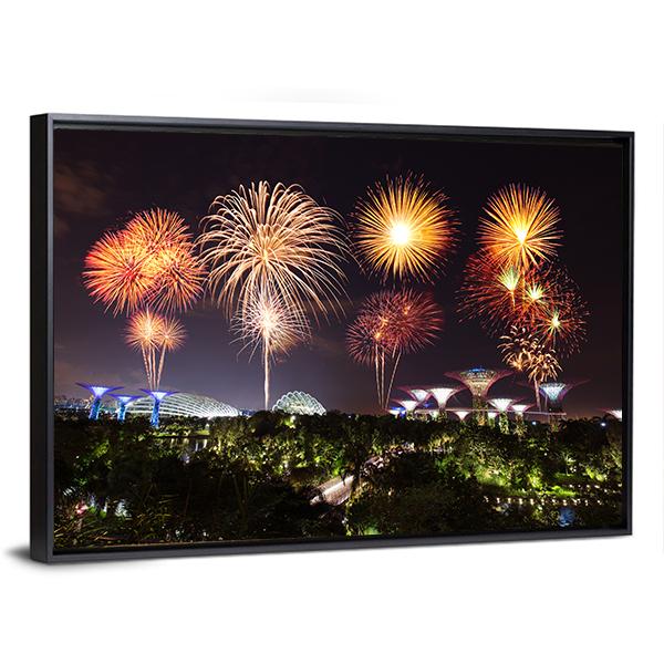Firework Over Gardens Canvas Wall Art-3 Horizontal-Gallery Wrap-25" x 16"-Tiaracle