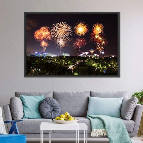 Firework Over Gardens Canvas Wall Art-3 Horizontal-Gallery Wrap-25" x 16"-Tiaracle