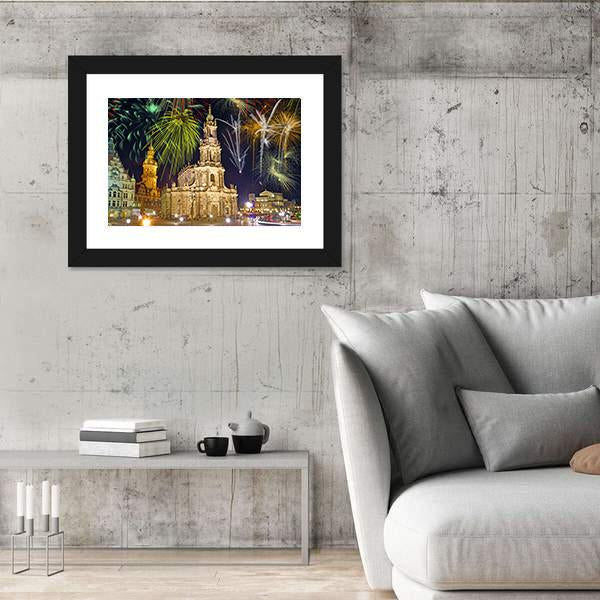 Fireworks In Dresden Canvas Wall Art-3 Horizontal-Gallery Wrap-25" x 16"-Tiaracle