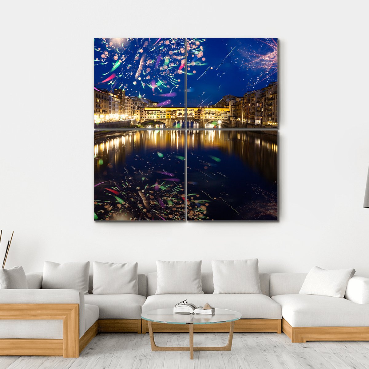 Fireworks On River Arno Canvas Wall Art-4 Square-Gallery Wrap-17" x 17"-Tiaracle