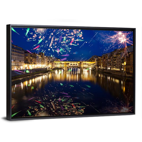 Fireworks On River Arno Canvas Wall Art-5 Horizontal-Gallery Wrap-22" x 12"-Tiaracle