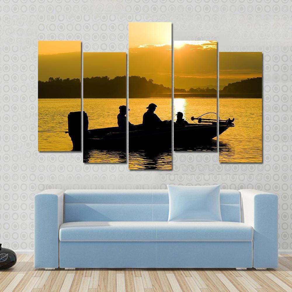 Fishermen Boating Silhouette Canvas Wall Art-5 Pop-Gallery Wrap-47" x 32"-Tiaracle