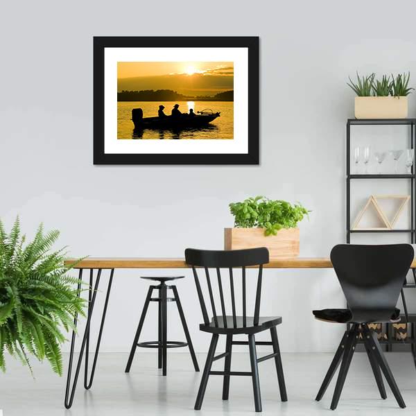 Fishermen Boating Silhouette Canvas Wall Art-3 Horizontal-Gallery Wrap-25" x 16"-Tiaracle