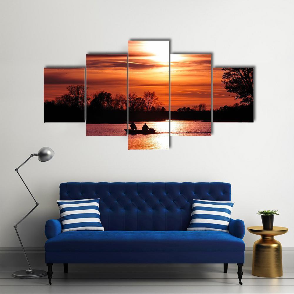 Fishing At Sunset On Waller Canvas Wall Art-5 Star-Gallery Wrap-62" x 32"-Tiaracle